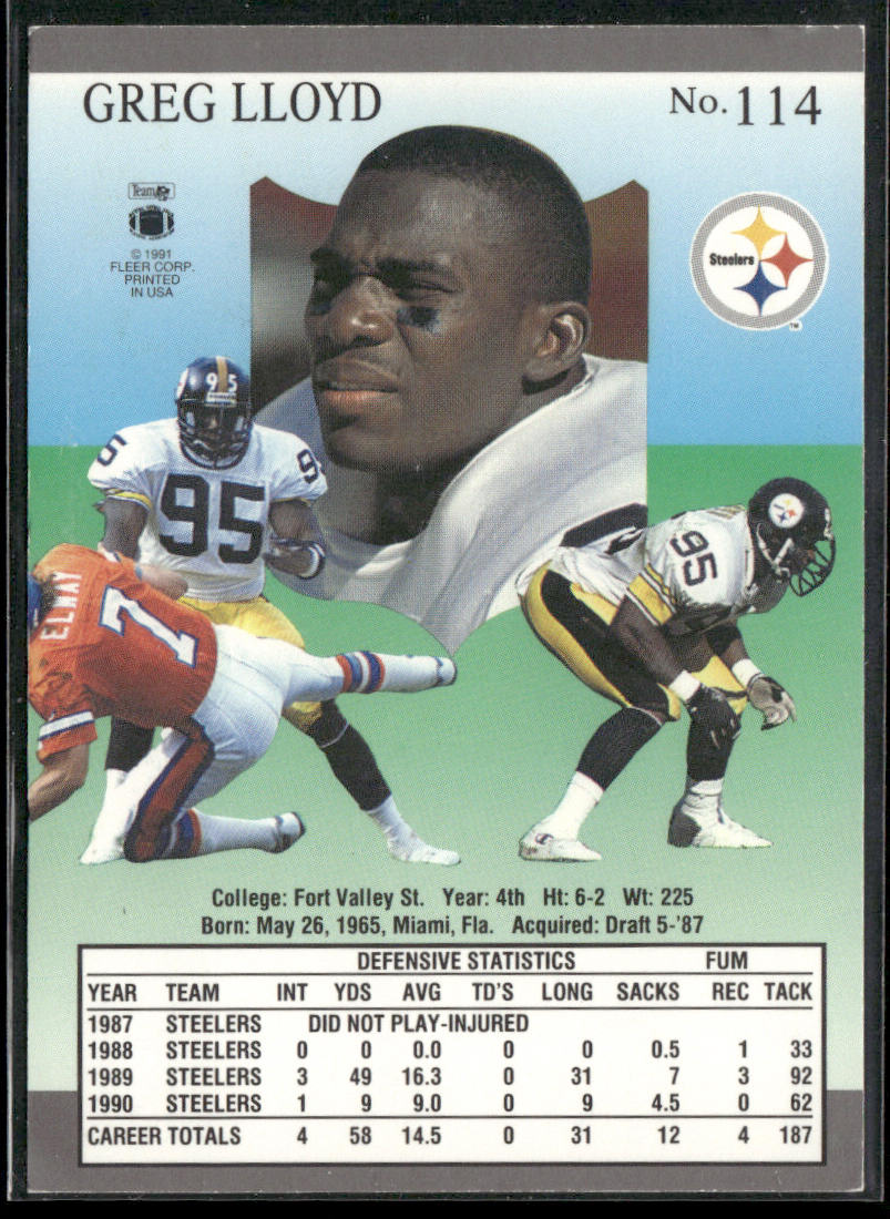 Greg Lloyd 1991 Ultra #114 Pittsburgh Steelers
