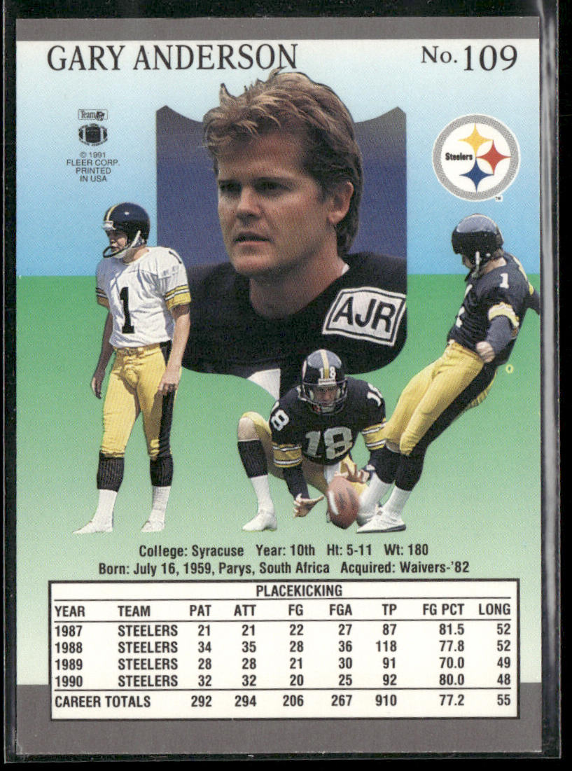 Gary Anderson 1991 Ultra #109 Pittsburgh Steelers