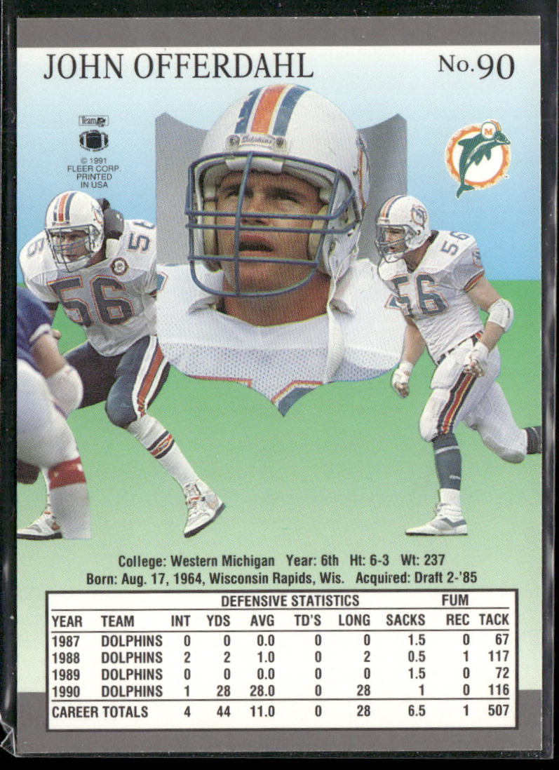 John Offerdahl 1991 Ultra #90 Miami Dolphins