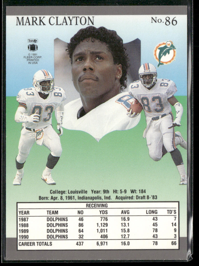 Mark Clayton 1991 Ultra #86 Miami Dolphins