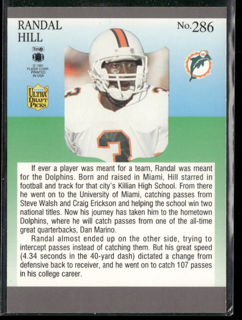 Randal Hill 1991 Ultra #286b RC Miami Dolphins
