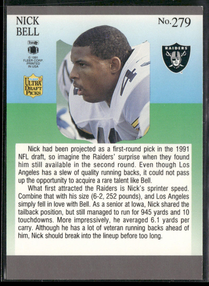 Nick Bell 1991 Ultra #279b RC Los Angeles Raiders