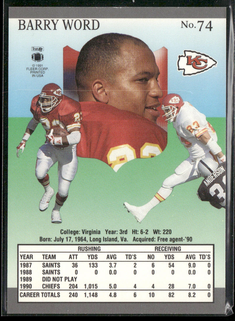 Barry Word 1991 Ultra #74 Kansas City Chiefs