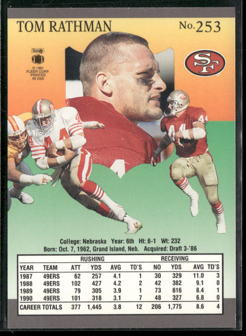 Tom Rathman 1991 Ultra #253 San Francisco 49ers