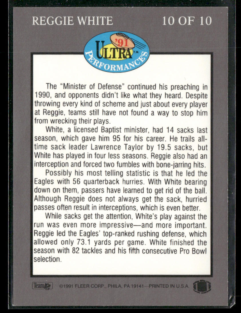 Reggie White 1991 Ultra Ultra Performances #10 Philadelphia Eagles