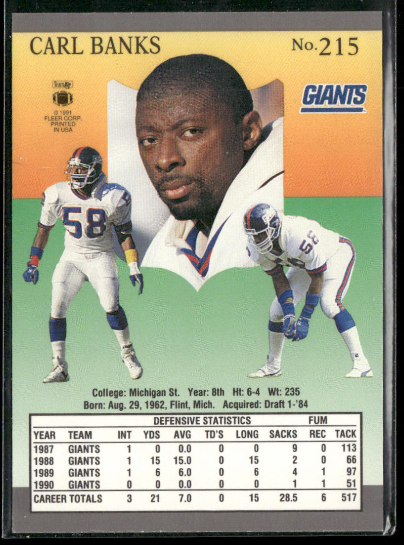 Carl Banks 1991 Ultra #215 New York Giants