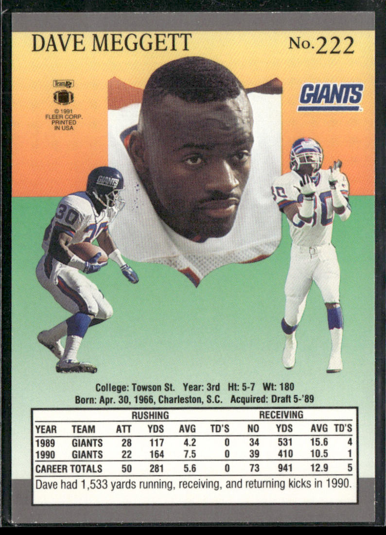 Dave Meggett 1991 Ultra #222 New York Giants