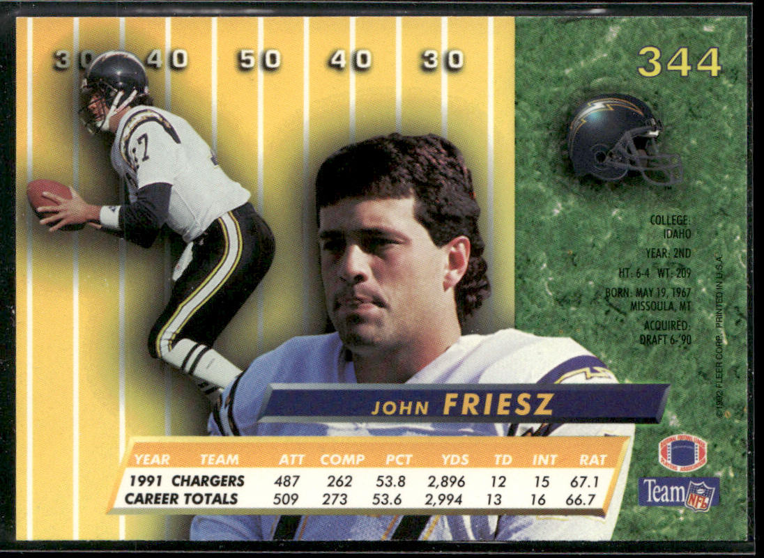 John Friesz 1992 Ultra #344 San Diego Chargers