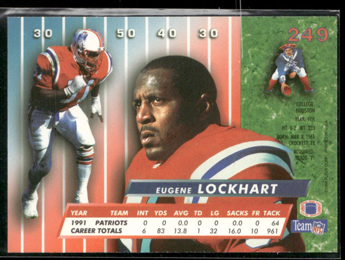 Eugene Lockhart 1992 Ultra #249 New England Patriots
