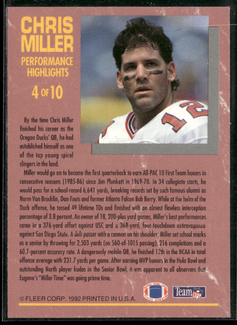 Chris Miller 1992 Ultra Chris Miller: Performance Highlights #4 Atlanta Falcons