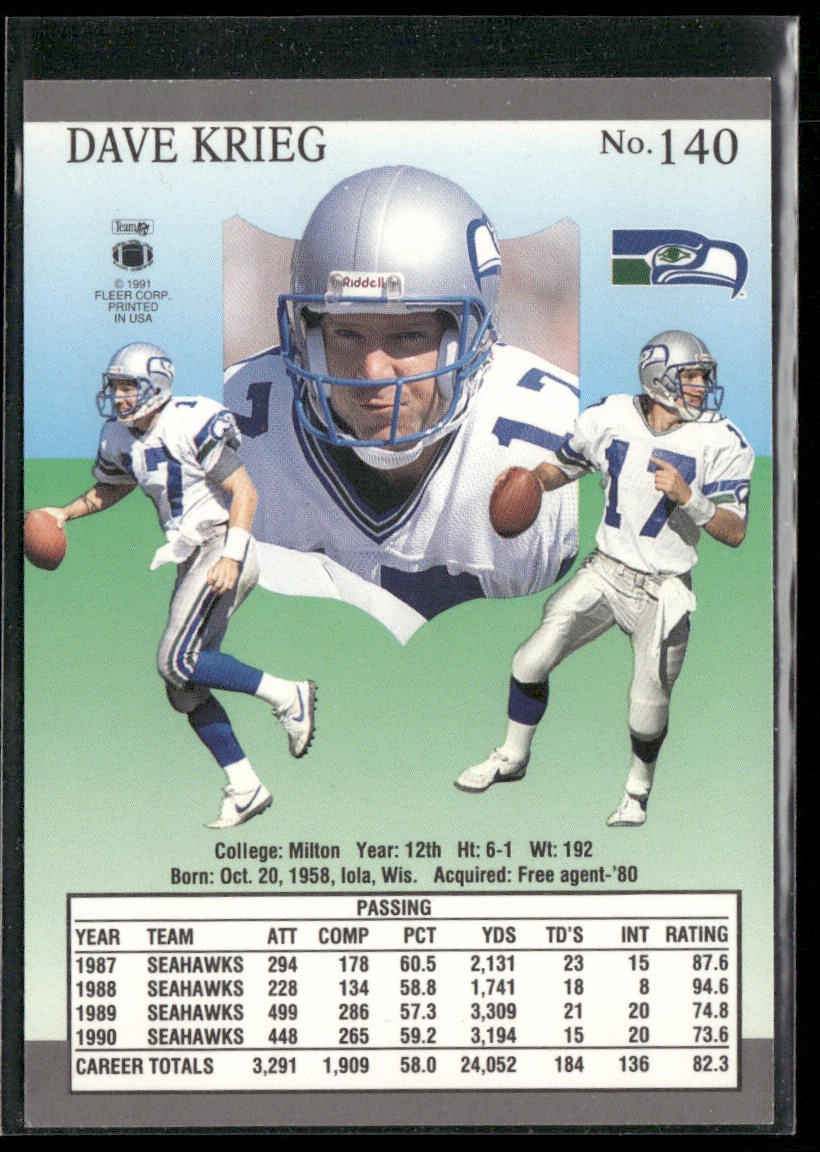 Dave Krieg 1991 Ultra #140 Seattle Seahawks