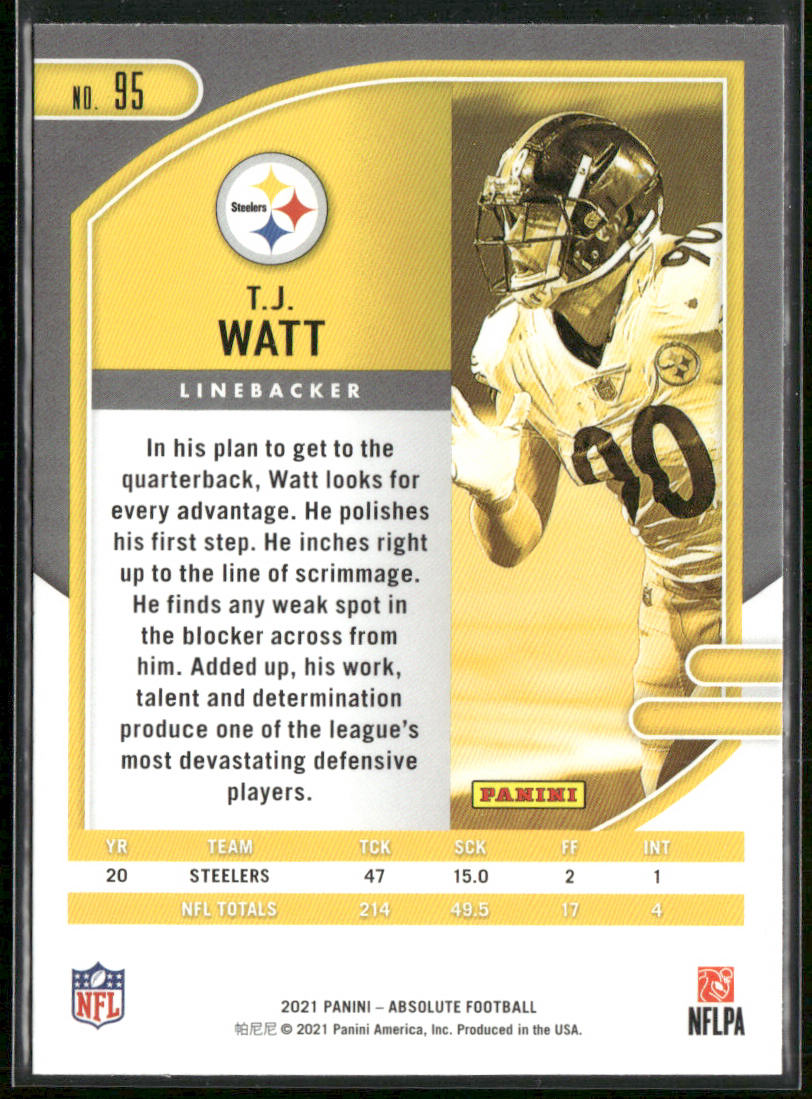 T.J. Watt 2021 Panini Absolute #95 Pittsburgh Steelers