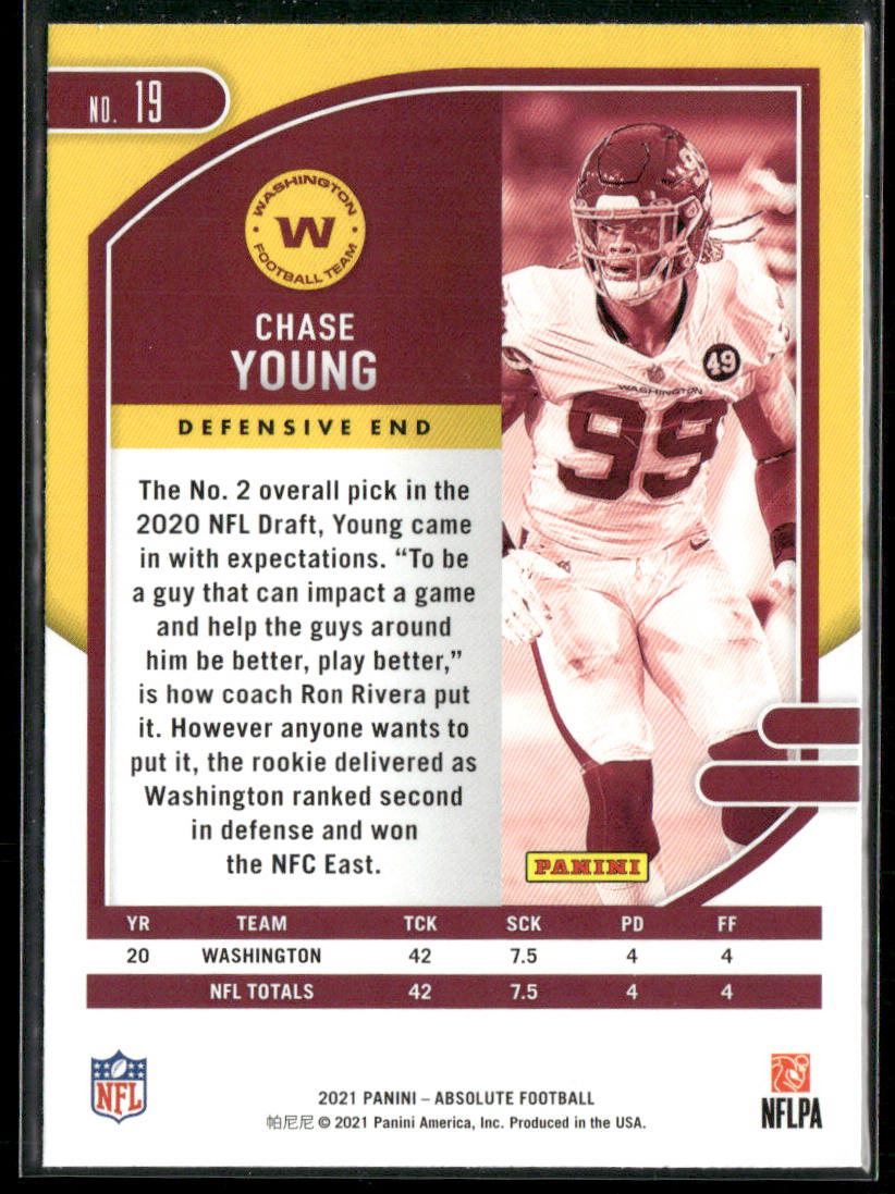 Chase Young 2021 Panini Absolute #19 Washington Football Team