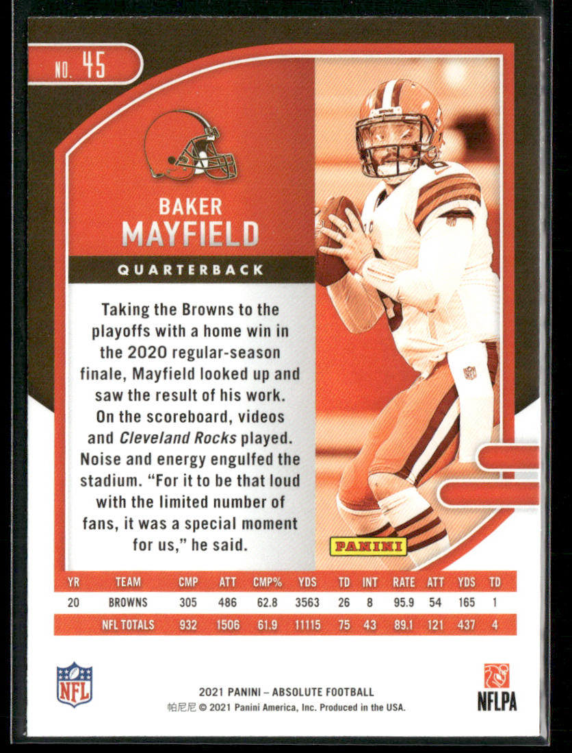 Baker Mayfield 2021 Panini Absolute #45 Cleveland Browns