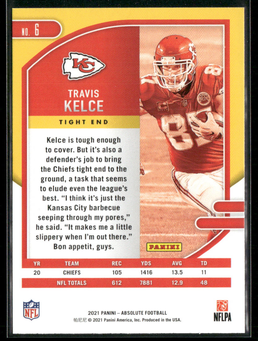Travis Kelce 2021 Panini Absolute #6 Kansas City Chiefs