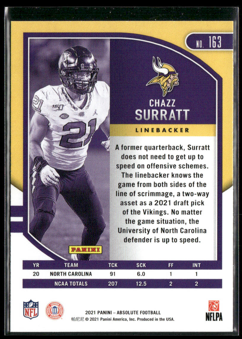 Chazz Surratt 2021 Panini Absolute Green #163 Minnesota Vikings