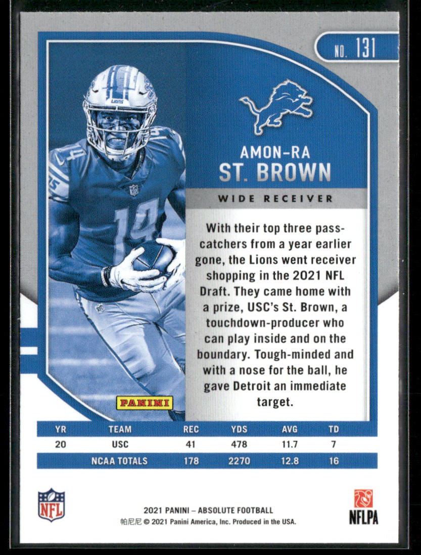 Amon-Ra St. Brown 2021 Panini Absolute Green #131 Detroit Lions