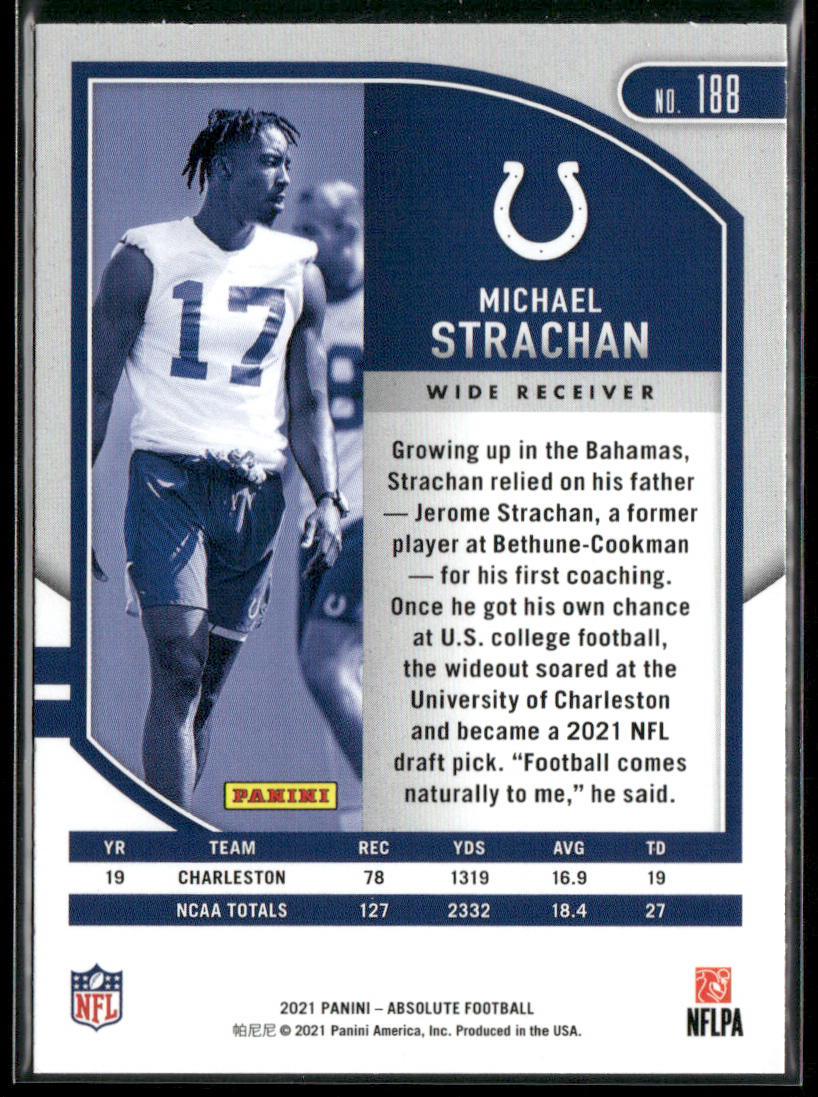 Michael Strachan 2021 Panini Absolute Green #188 Indianapolis Colts