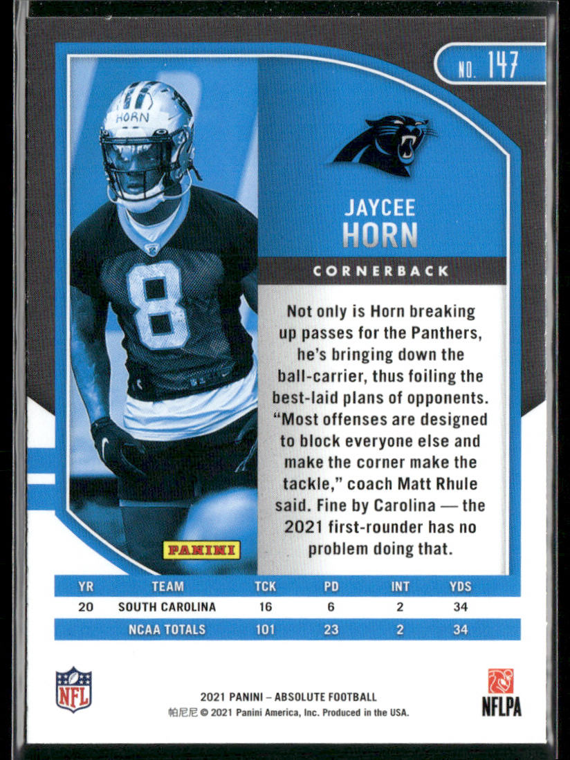 Jaycee Horn 2021 Panini Absolute Green #147 Carolina Panthers