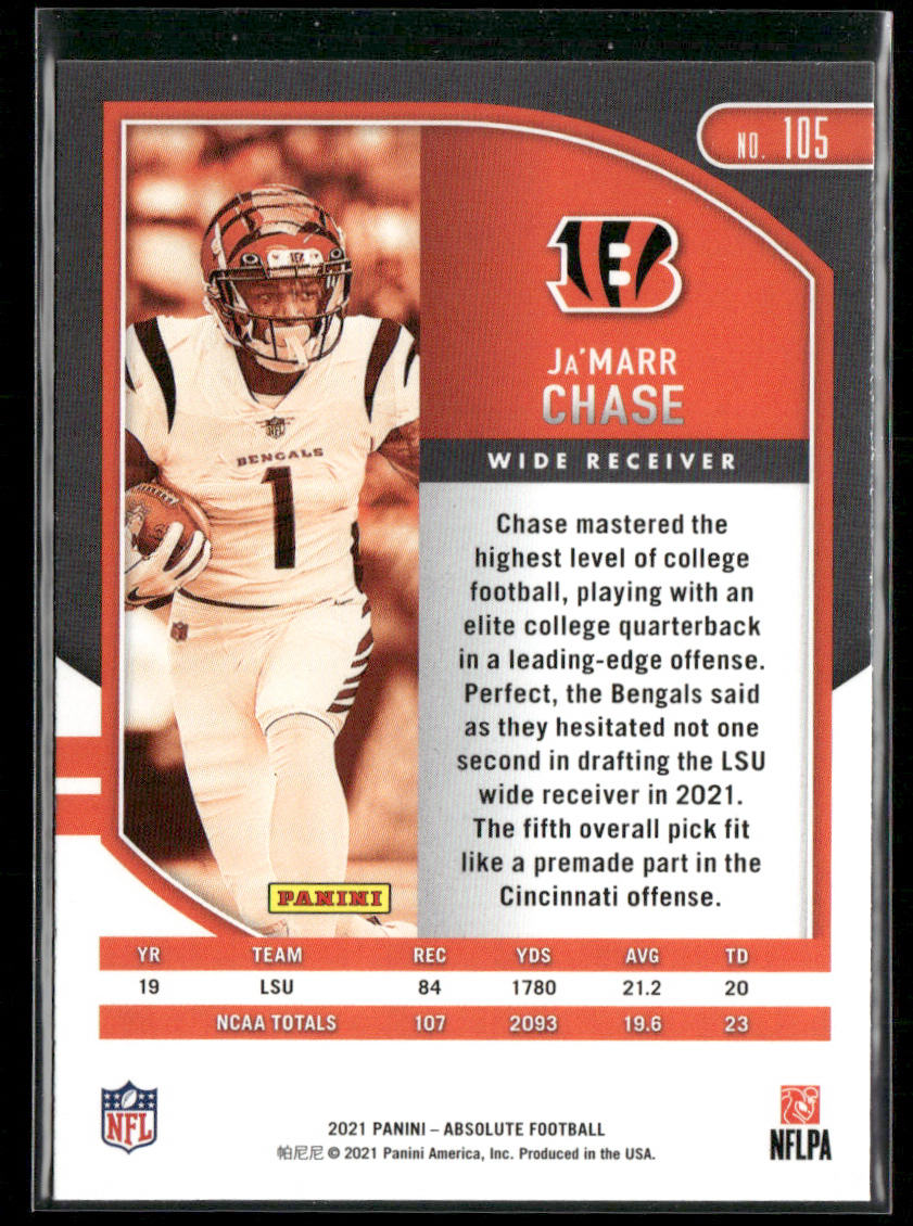 Ja'Marr Chase 2021 Panini Absolute Green #105 Cincinnati Bengals