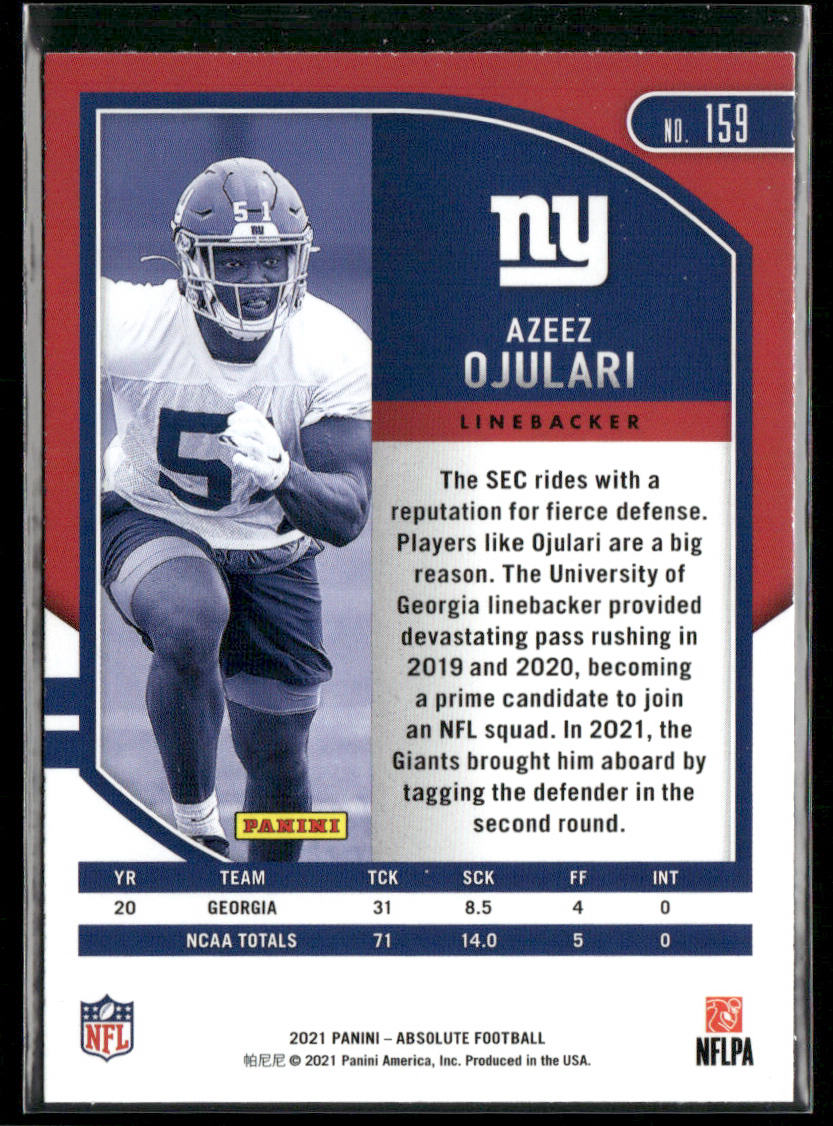 Azeez Ojulari 2021 Panini Absolute Green #159 New York Giants