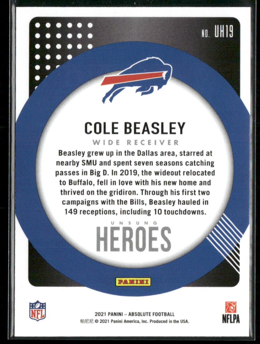Cole Beasley 2021 Panini Absolute Unsung Heroes #UH19 Buffalo Bills