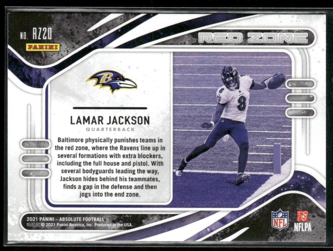 Lamar Jackson 2021 Panini Absolute Red Zone #RZ20 Baltimore Ravens