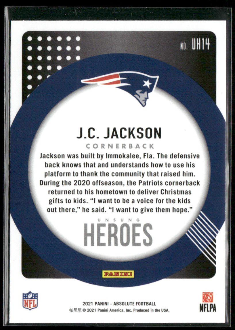 J.C. Jackson 2021 Panini Absolute Unsung Heroes #UH14 New England Patriots