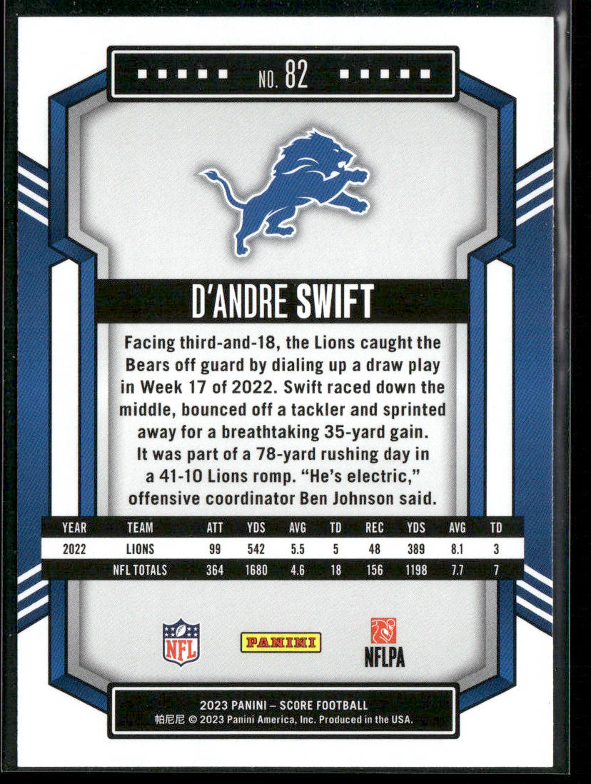 D'Andre Swift 2023 Score #82 Detroit Lions