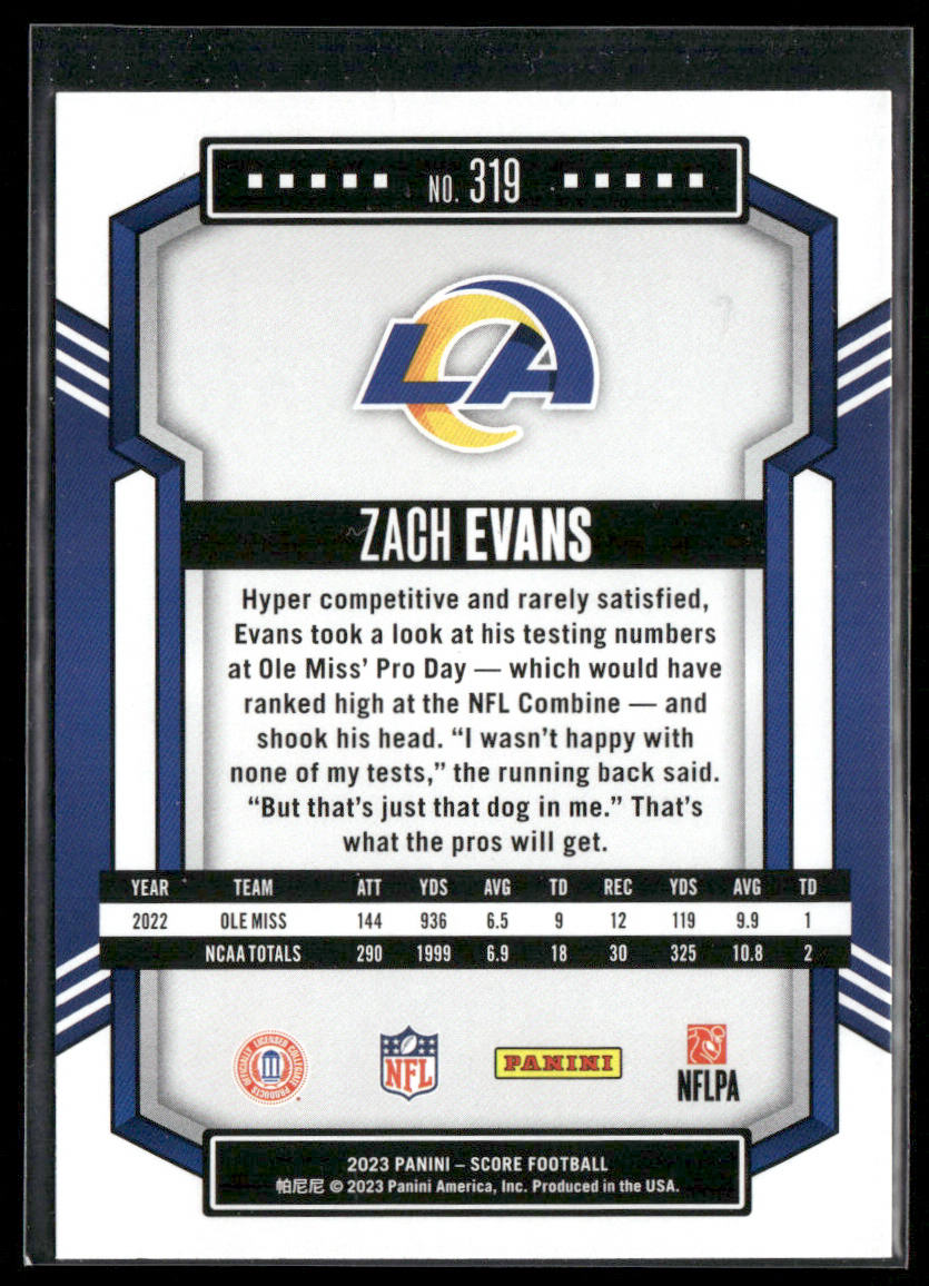 Zach Evans 2023 Score #319 RC Los Angeles Rams