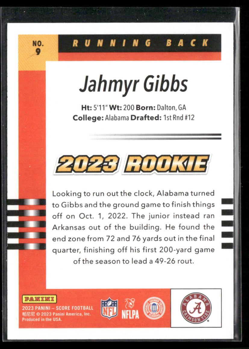 Jahmyr Gibbs 2023 Score 2003 Throwback Rookies #9 Alabama Crimson Tide