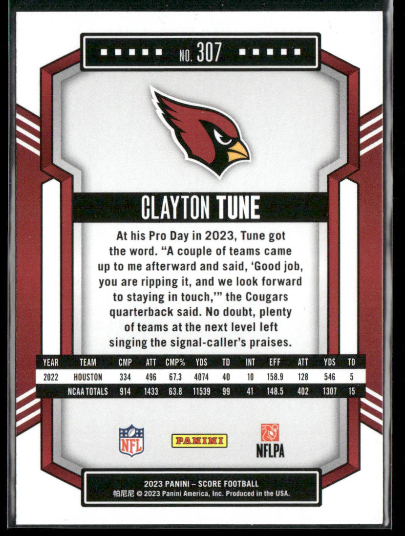 Clayton Tune 2023 Score #307 RC Arizona Cardinals