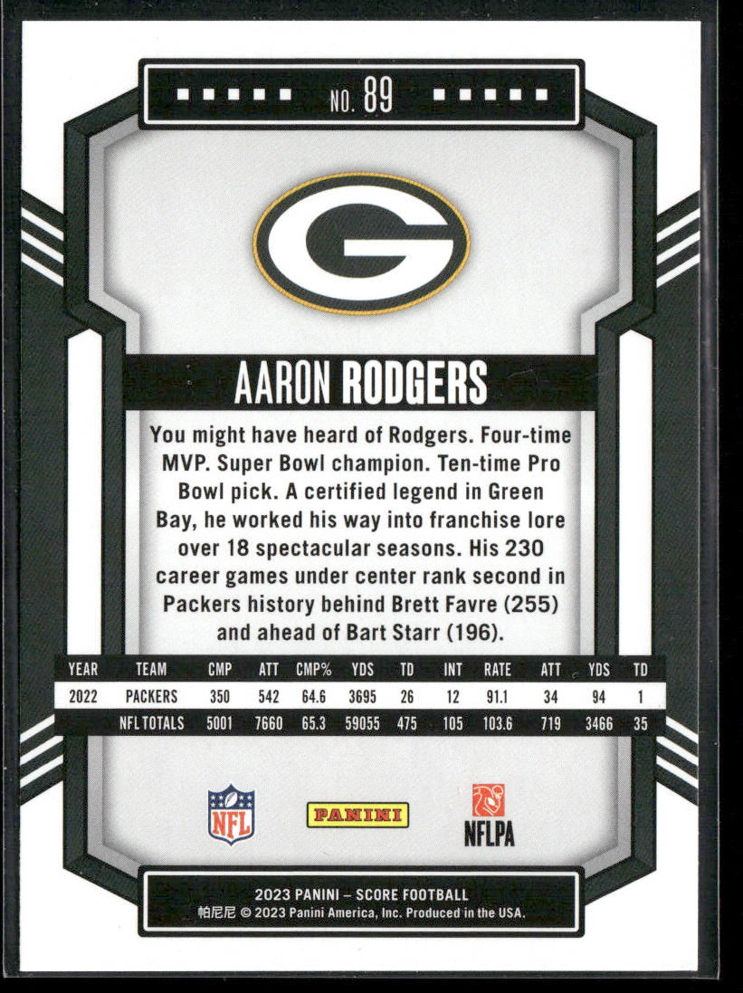 Aaron Rodgers 2023 Score #89 Green Bay Packers