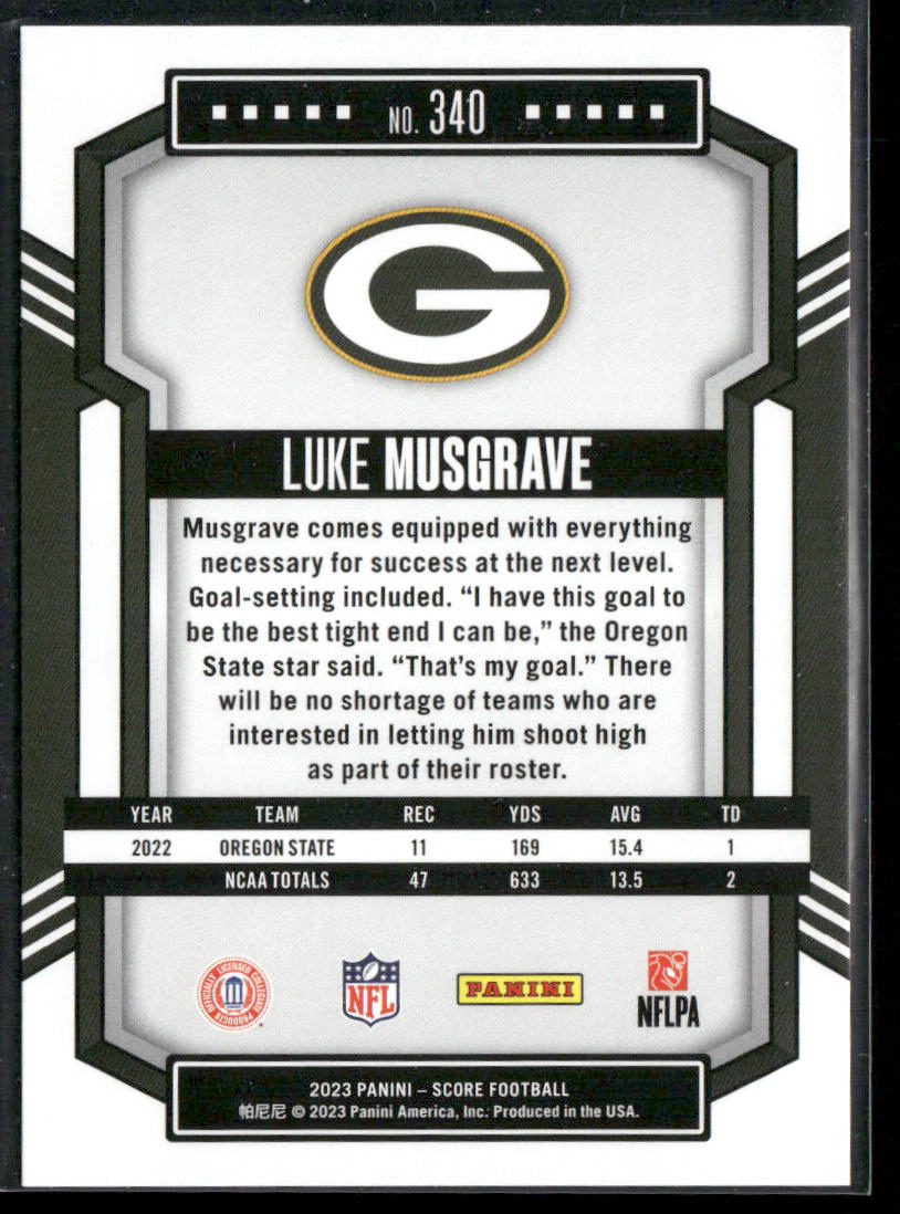 Luke Musgrave 2023 Score #340 RC Green Bay Packers
