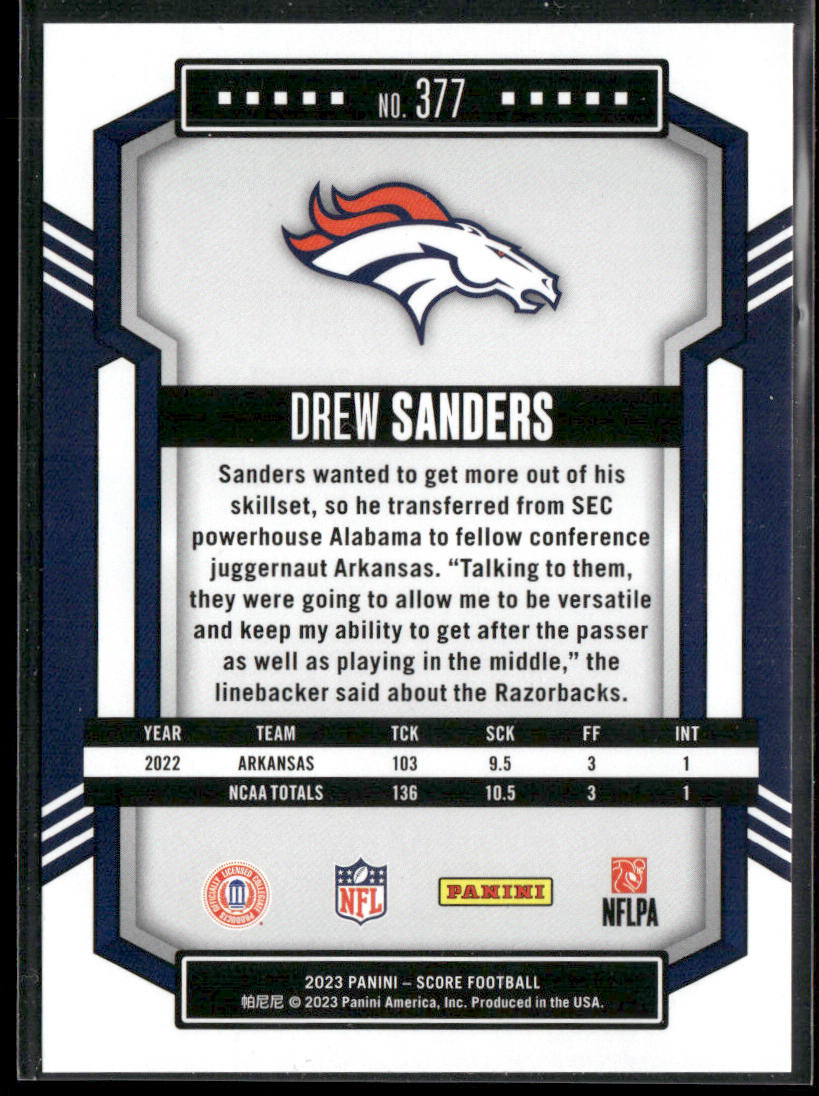 Drew Sanders 2023 Score #377 RC Denver Broncos