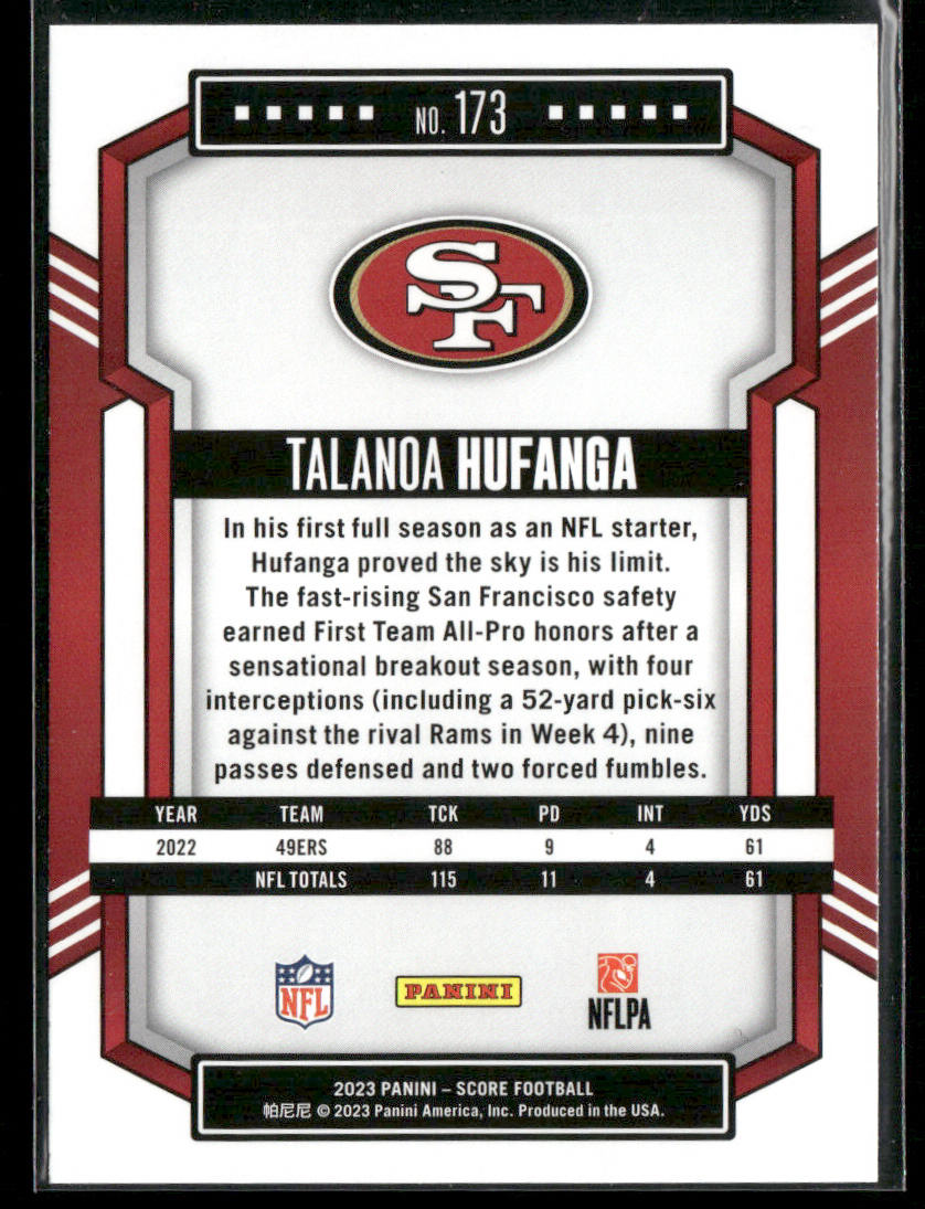 Talanoa Hufanga 2023 Score #173 San Francisco 49ers