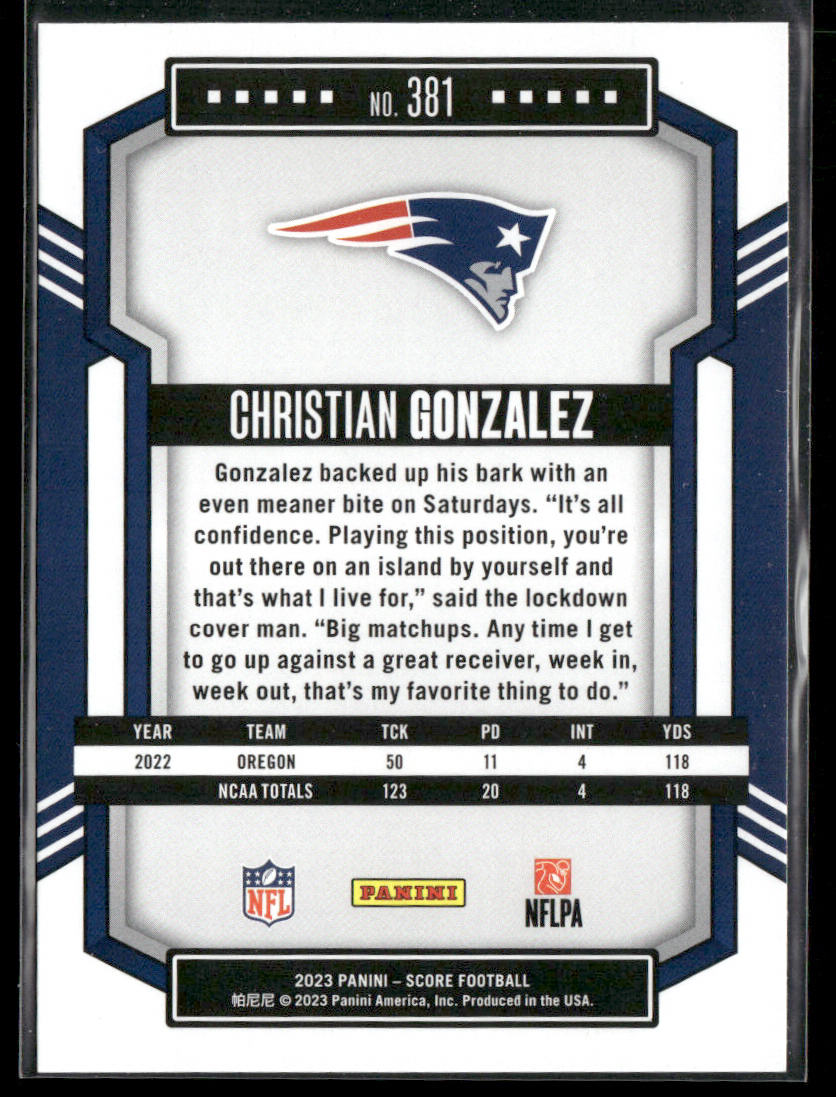 Christian Gonzalez 2023 Score #381 RC New England Patriots