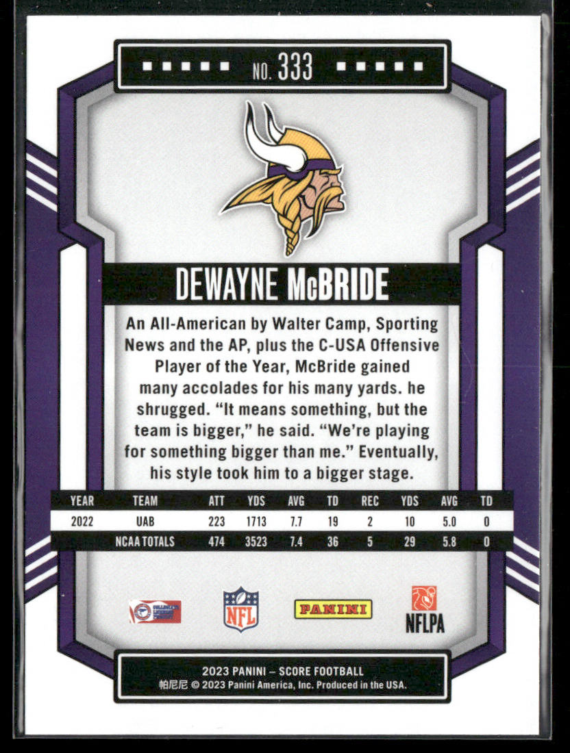 DeWayne McBride 2023 Score #333 RC Minnesota Vikings