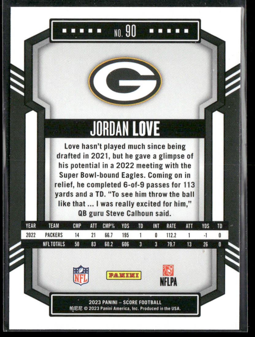 Jordan Love 2023 Score #90 Green Bay Packers