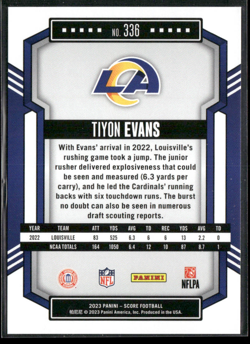 Tiyon Evans 2023 Score #336 RC Los Angeles Rams