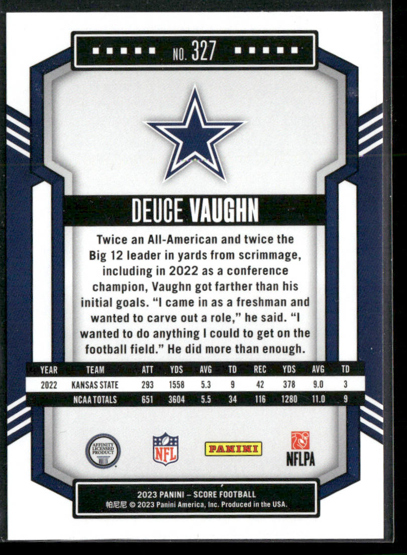 Deuce Vaughn 2023 Score #327 RC Dallas Cowboys
