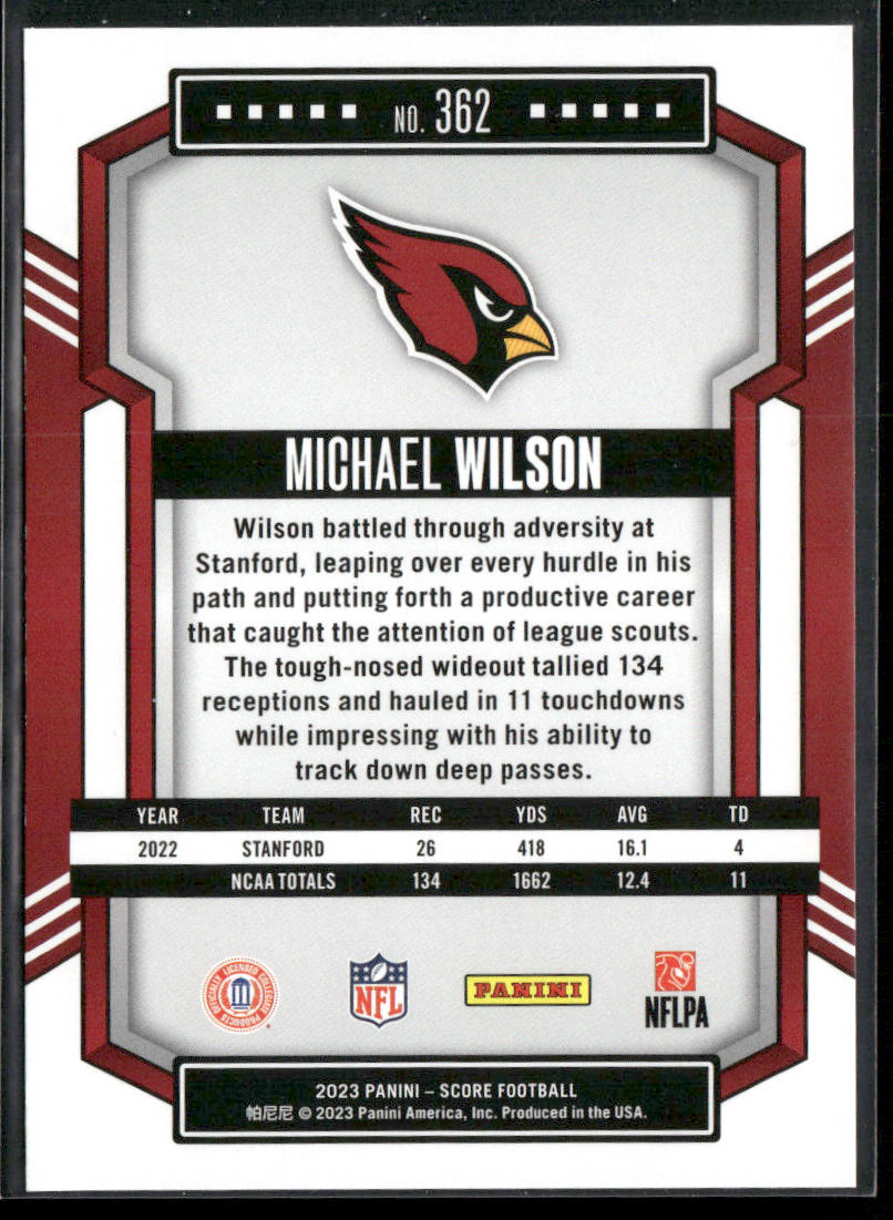 Michael Wilson 2023 Score #362 RC Arizona Cardinals