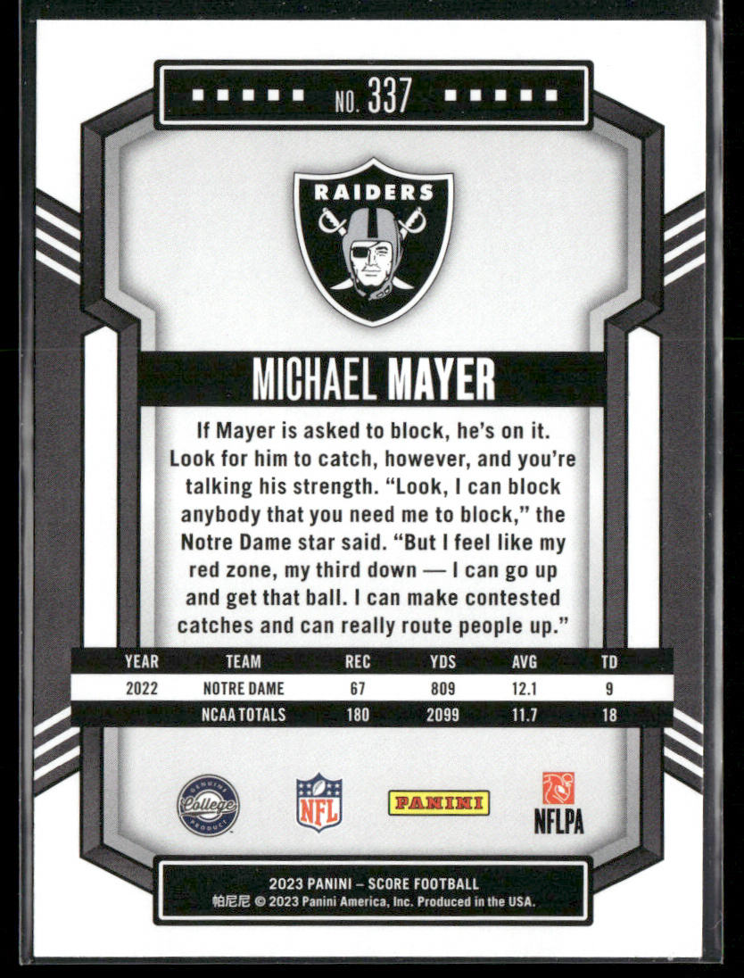 Michael Mayer 2023 Score #337 RC Las Vegas Raiders