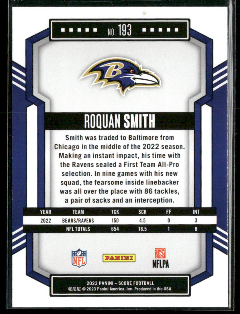 Roquan Smith 2023 Score #193 Baltimore Ravens