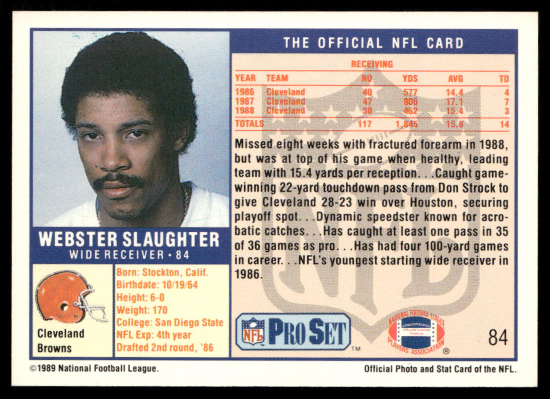 Webster Slaughter 1989 Pro Set #84 Cleveland Browns
