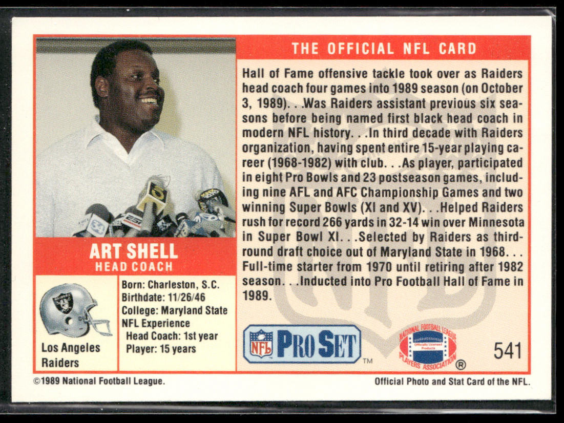 Art Shell 1989 Pro Set #541 Los Angeles Raiders