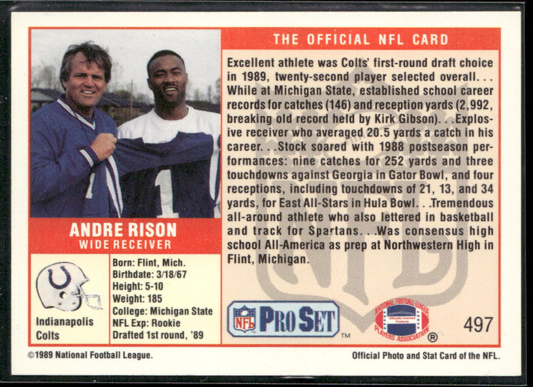 Andre Rison 1989 Pro Set #497 RC Indianapolis Colts