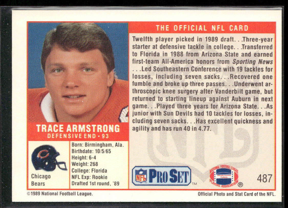 Trace Armstrong 1989 Pro Set #487 RC Chicago Bears