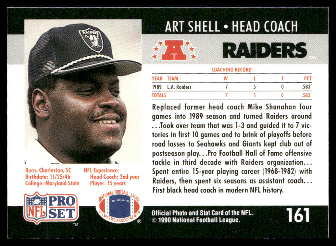 Art Shell 1990 Pro Set #161a Los Angeles Raiders