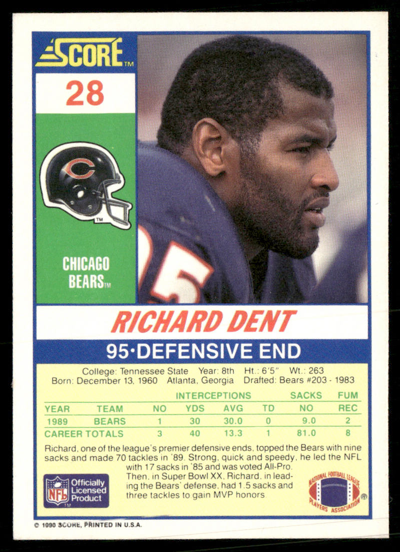Richard Dent 1990 Score #28 Chicago Bears